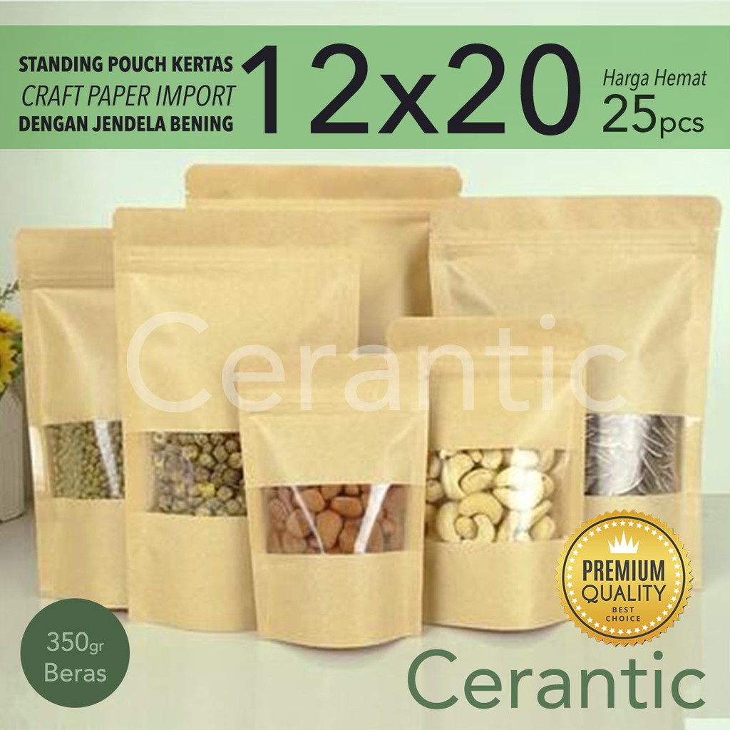 

Standing Pouch Kertas Ziplock 12 x 20 / Kemasan Paper Craft 12x20 cm Anti Air - Waterproof / Import - Tebal Premium isi 25