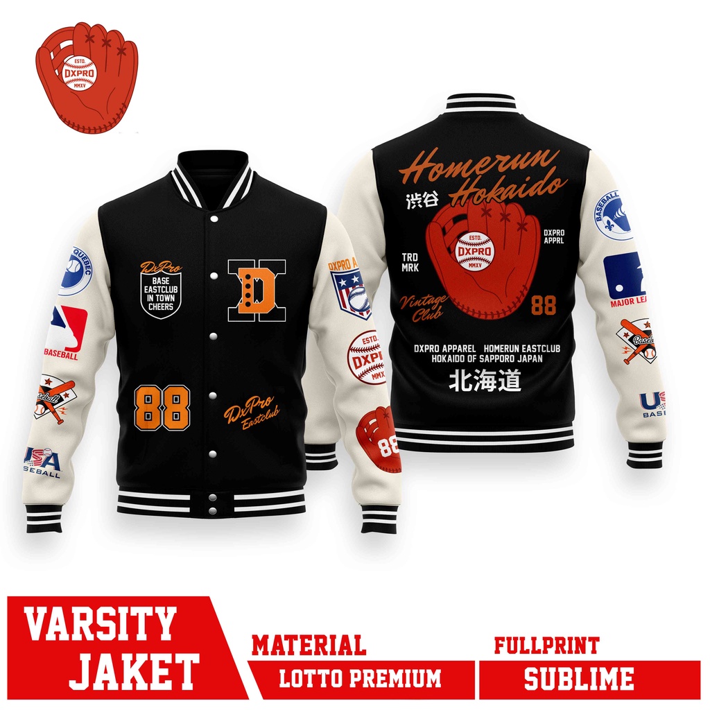 JAKET VARSITY BASEBALL HOMERUN HOKAIDO HUSTLE 88