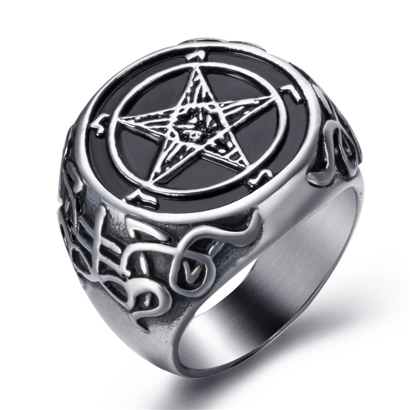 Cincin Pentagram Bahan Stainless Steel Ukuran 7-14 Untuk Pria