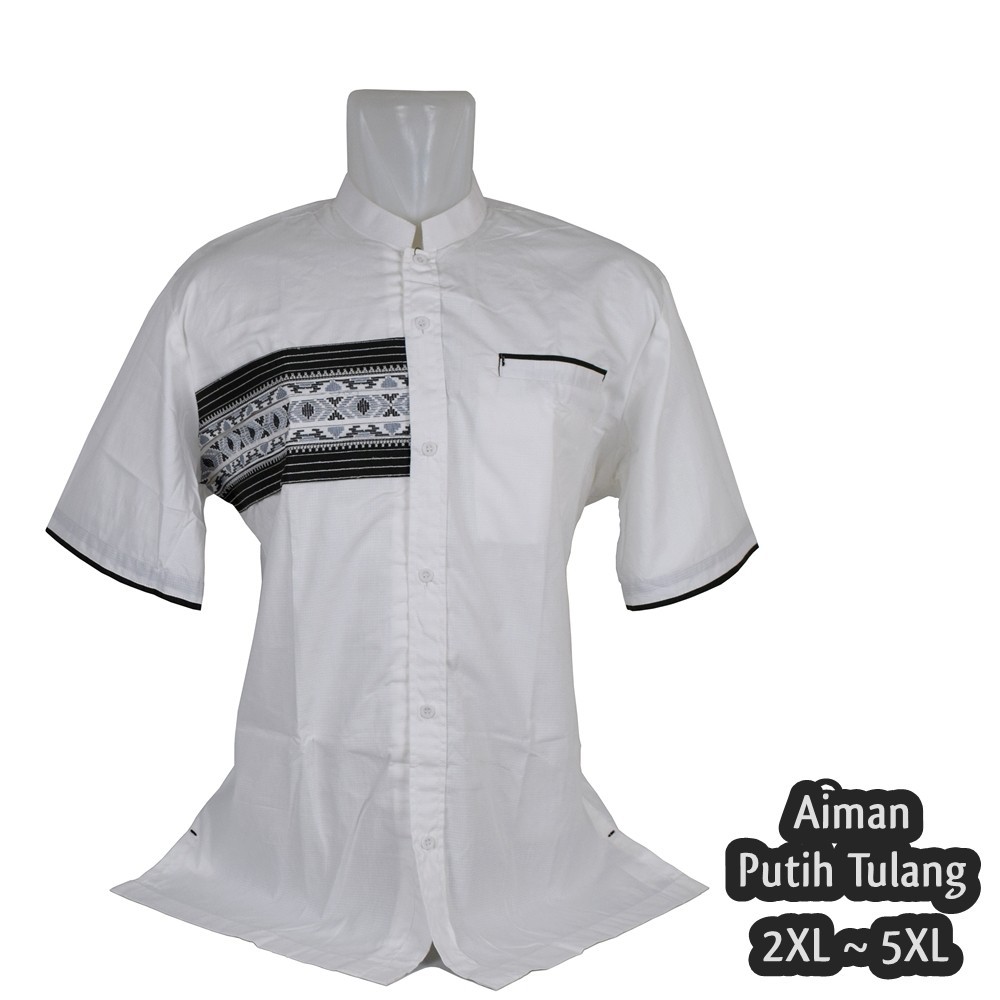 Baju Koko Pria Big Size Aiman Putih Tulang