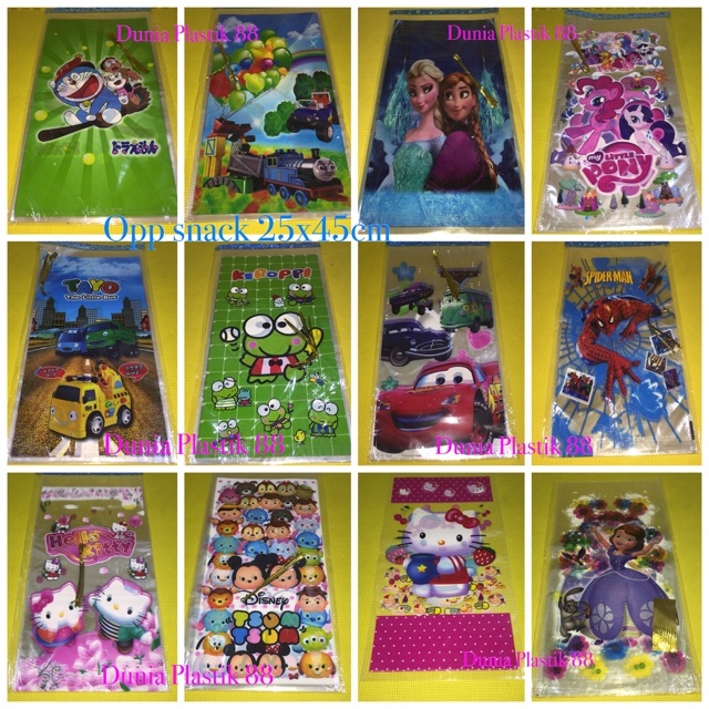 

Isi 10lembar OPP SNACK 25x50cm plastik ulang tahun bungkus kado snack souvenir goodie bag