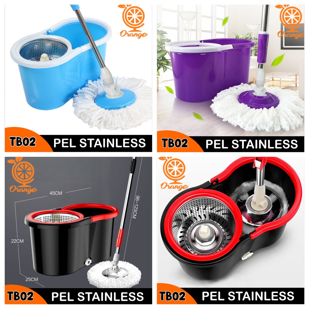 Alat Pel Lantai Praktis  Peresspin Mop 360 Ember Pengering Stainlees Spin Mop HomeLiving