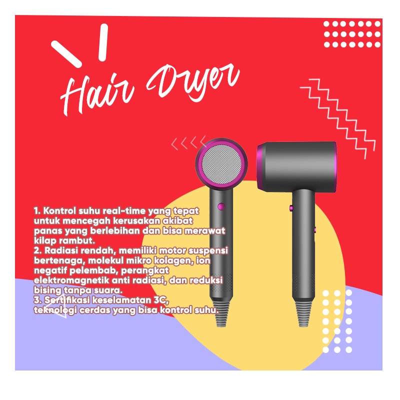 [Saucezhan]Hair Dryer Pengering Rambut Premium Suhu Rendah  Suhu Radiasi Rendah 220-240 V