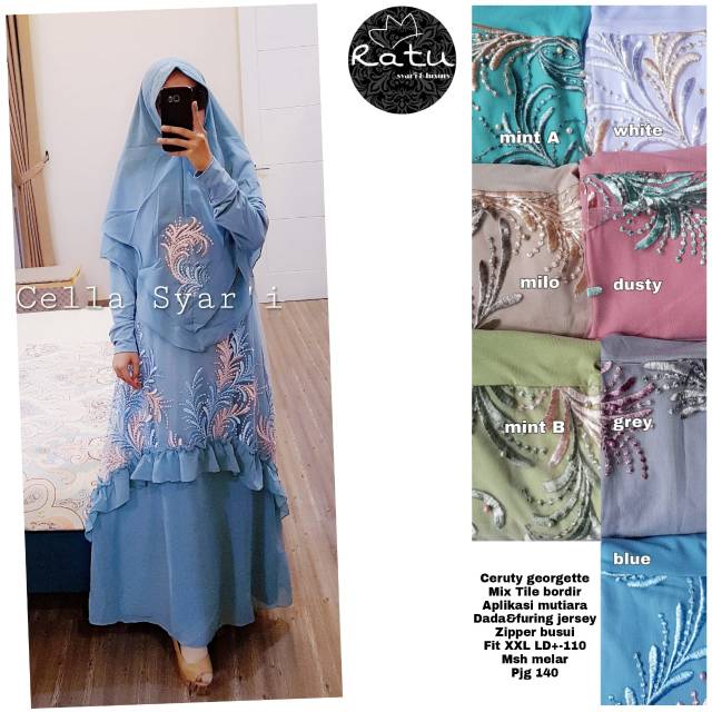 RHS ~ cella gamis pesta syari premium brokat keliling ori solo by ratu hijab