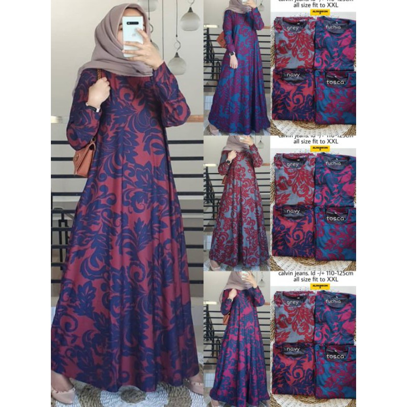 Yarin Gamis Bahan Calvin Premium Melar Motif Cantik size XL
