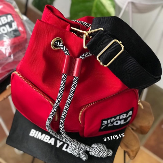 READY STOCK Bimba Y Lola tas selempang authentic parasut bucket bag red sackbag crossbody merah