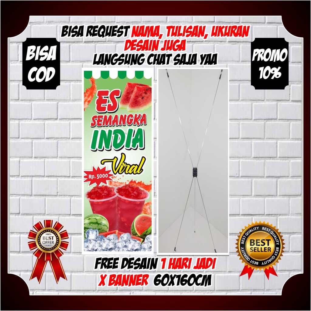 Spanduk Banner Es Semangka Viral Kekinian / X Banner + Tiang Es Semangka Viral / Spanduk Sama Tiang 