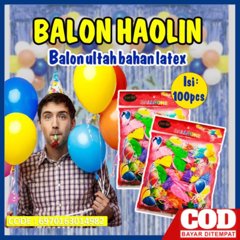 Mainan anak balon warna-warni BALON ULTAH HAOLIN 100 PCS MURAH MERIAH