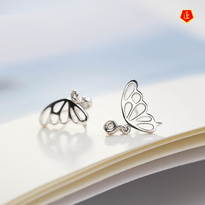 [Ready Stock]Women's Simple Sweet Silver Butterfly Stud Earrings