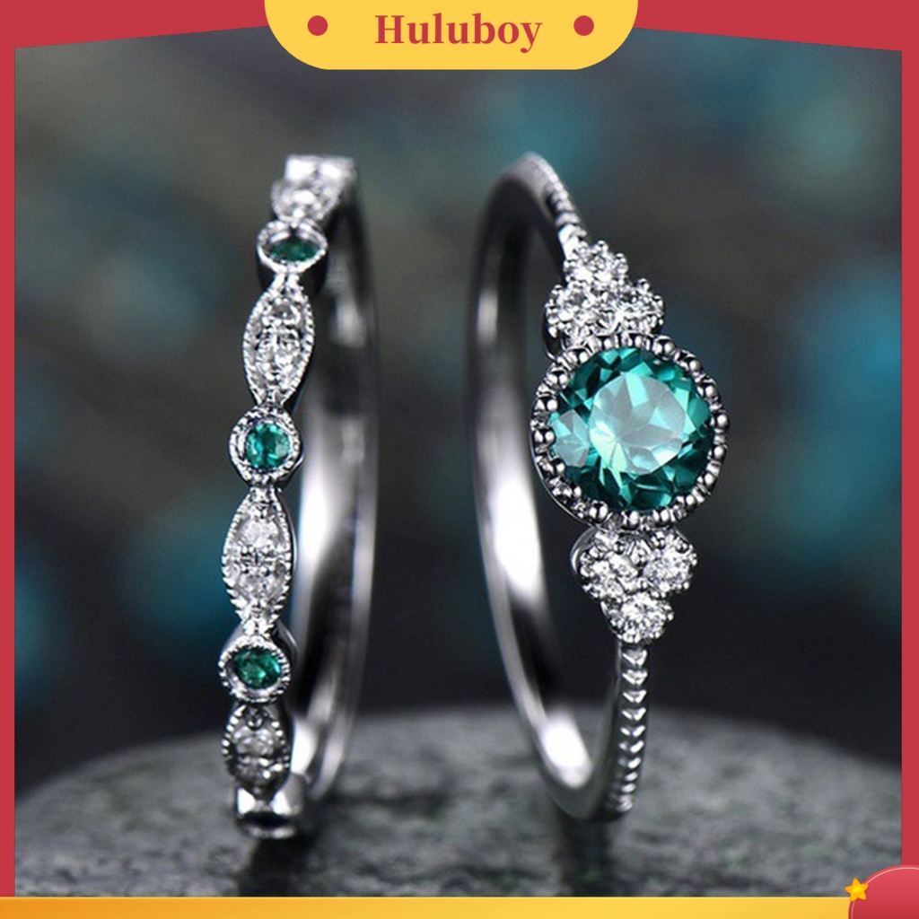 Hu Hu Hu Hu Hu Alat Bantu Pasang Kacamata♡ 2 Pcs Cincin Cubic Zirconia Bentuk Geometris Warna Hijau Untuk Wanita