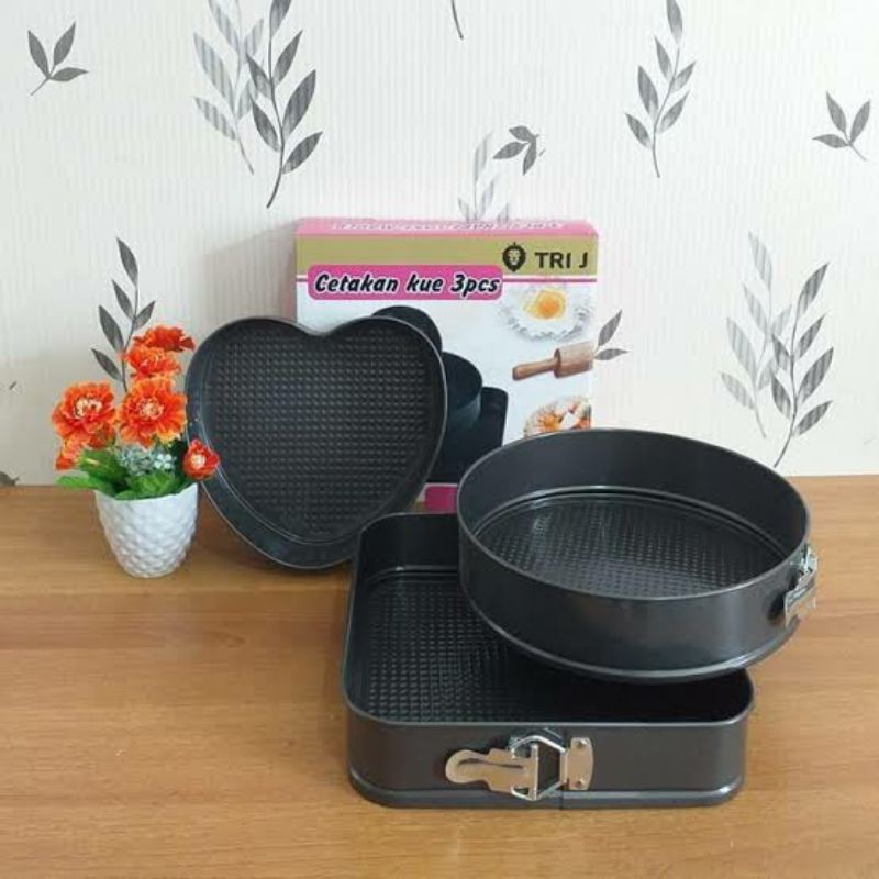 CETAKAN ROTI 3 SET TEFLON ANTI LENGKET - KUE TEFLON 3 PCS SET CAKE PAN