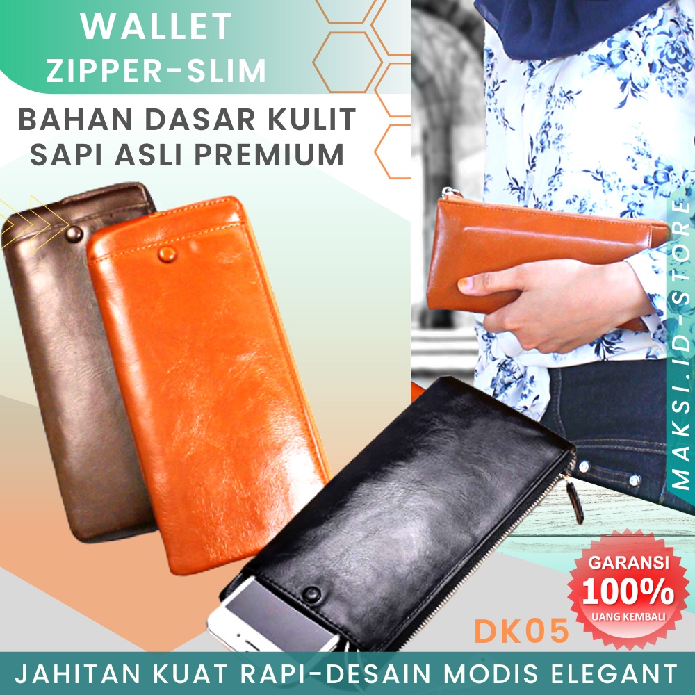 Dompet Kulit Pria Wanita Kulit Sapi Asli Premium Dompet Kartu Pria Lipat Kulit Asli Original DK05 Dompet Panjang DOMPET PANJANG KULIT SAPI Ada Tali dan Slot HP GARANSI ORIGINAL