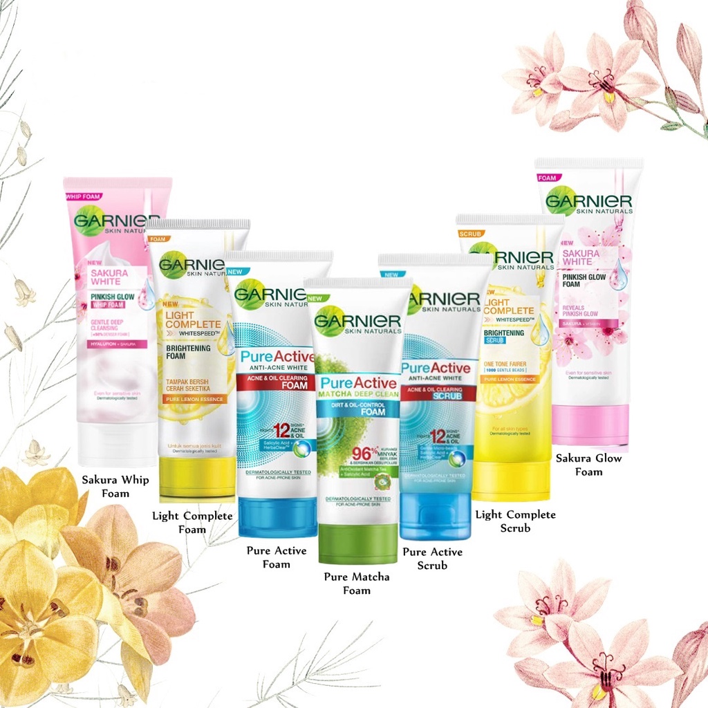 ✿ MADAME ✿ GARNIER FACIAL FOAM - SABUN WAJAH  LIGHT COMPLETE SAKURA WHITE WHIP PURE ACTIVE SCRUB