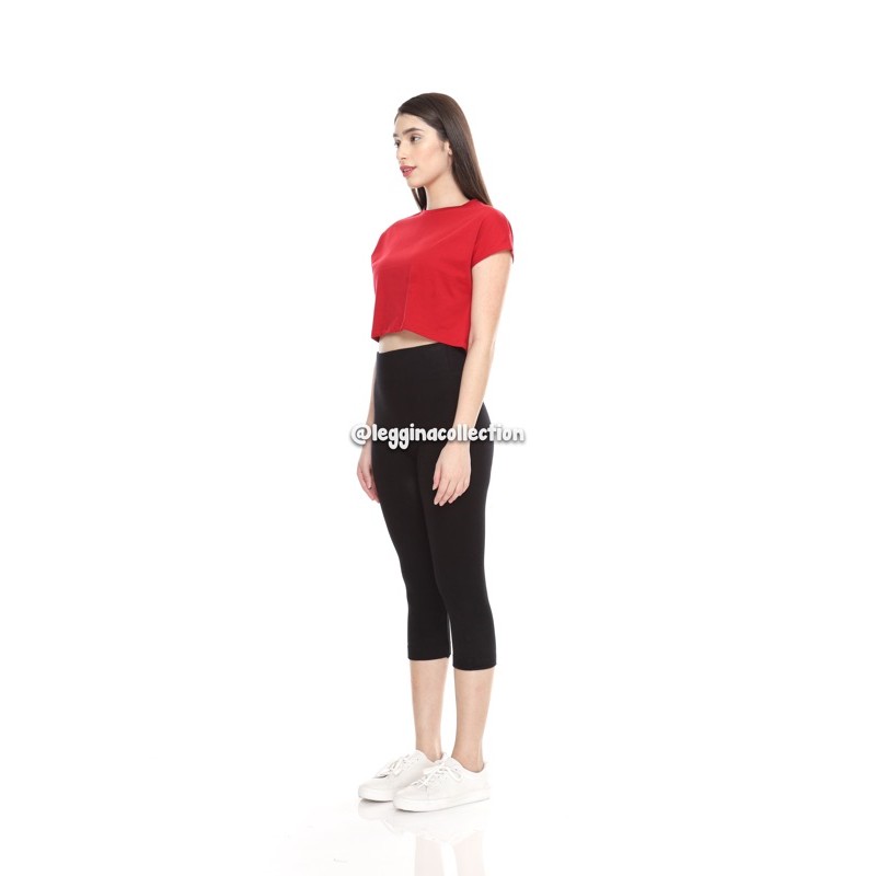 Legging Import PREMIUM Fit to XXL | Celana Legging Wanita Polos Hitam 7/8 Tebal