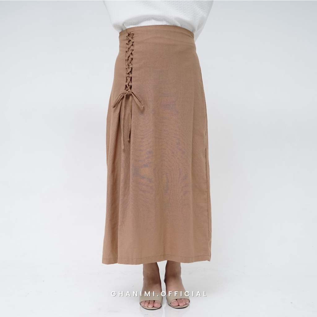 Ghanimi - Hyeri Skirt / Rok Linen Panjang / rok kondangan / rok kasual formal / rok span linen tali / rok span polos / rok vintage korean style