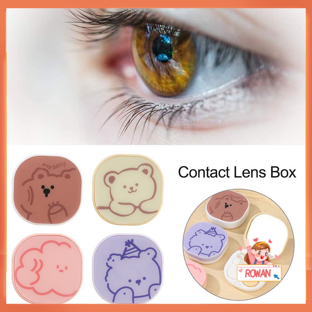 ROW Glasses Accessories Contact Lens Box Portable Storage Container Contact Lens Case Travel Cute Easy Carry Bear Cartoon with Mirror/Multicolor