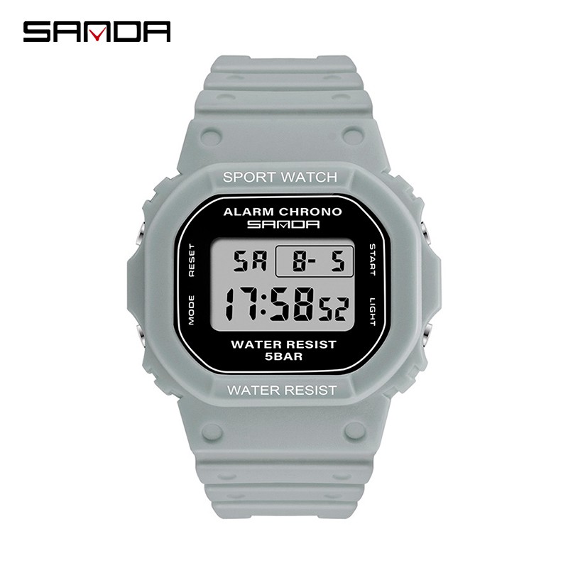 SANDA 293C Jam Tangan Wanita Pria Digital Tali Rubber Chronograph Anti Air CURRENOS-Gray
