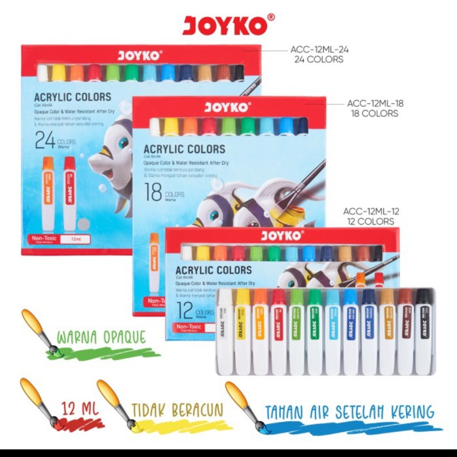 

Joyko colour acrylic cat akrilik warna 18 warna atk