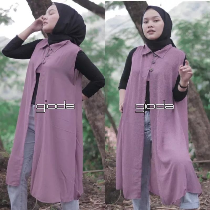 LONG OUTER TUNIK CARDIGAN KEKINIAN BAHAN CERUTY BABBYDOLL