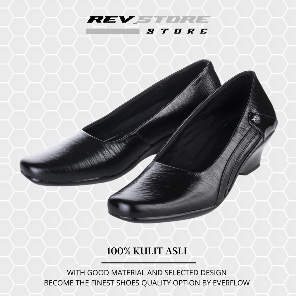 REV STORE - Sepatu Wedges SELENA Kulit Asli Formal Wanita Hak 4cm  - Sepatu Pantofel Wanita