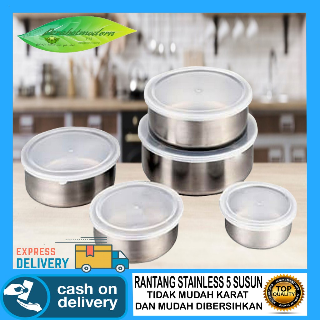 Rantang Stainless Steel 5 Susun Rantang Beranak Set 5pcs Rantang Stainless Steel 5 Susun Rantang Beranak Set 5pcs