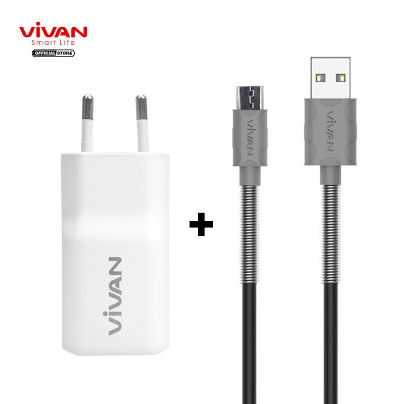 Charger HP VIVAN Casan Dual USB 2.4A White + Kabel USB Micro Android Grey FM100 Original