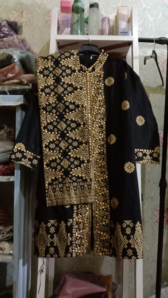 Set Couple Batik Songket Palembang Navy Gold