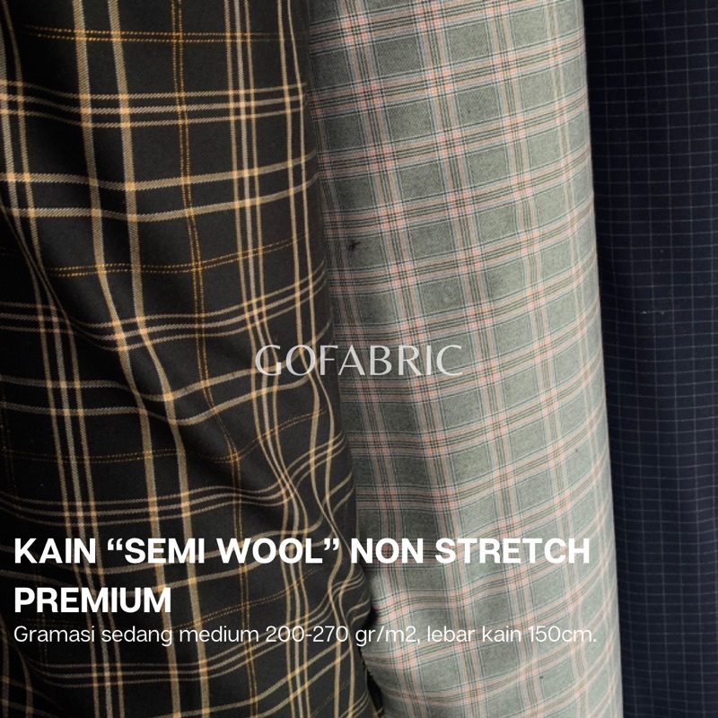 Bahan kain semi wool motif kotak kotak