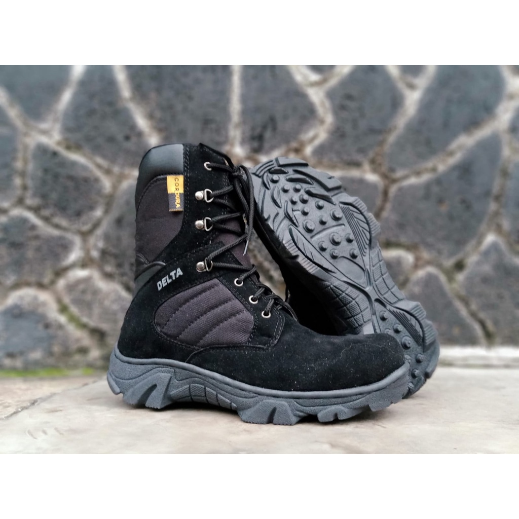 Sepatu Delta Safety Boots Ujung Besi Hitam Porli Security kmnhub Kerja lapangan Kerja peroyek 8inc