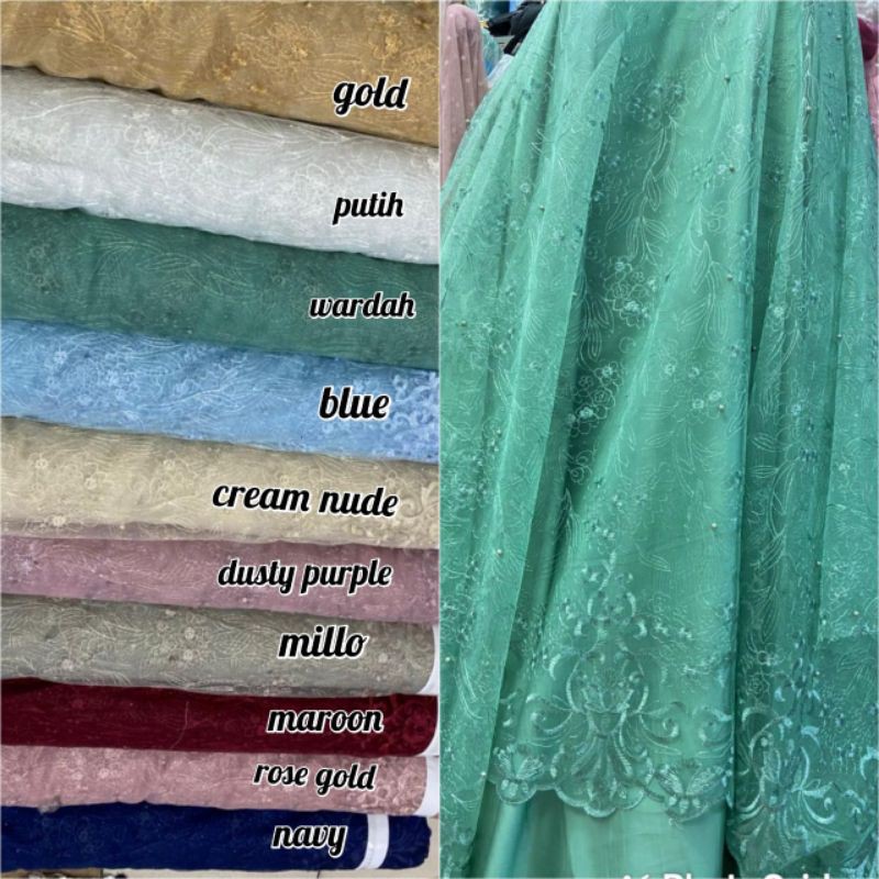 Tille mutiara. tile akar. tulle maze. brokat kebaya. kain brukat. bahan kebaya. tulle. kebaya brukat