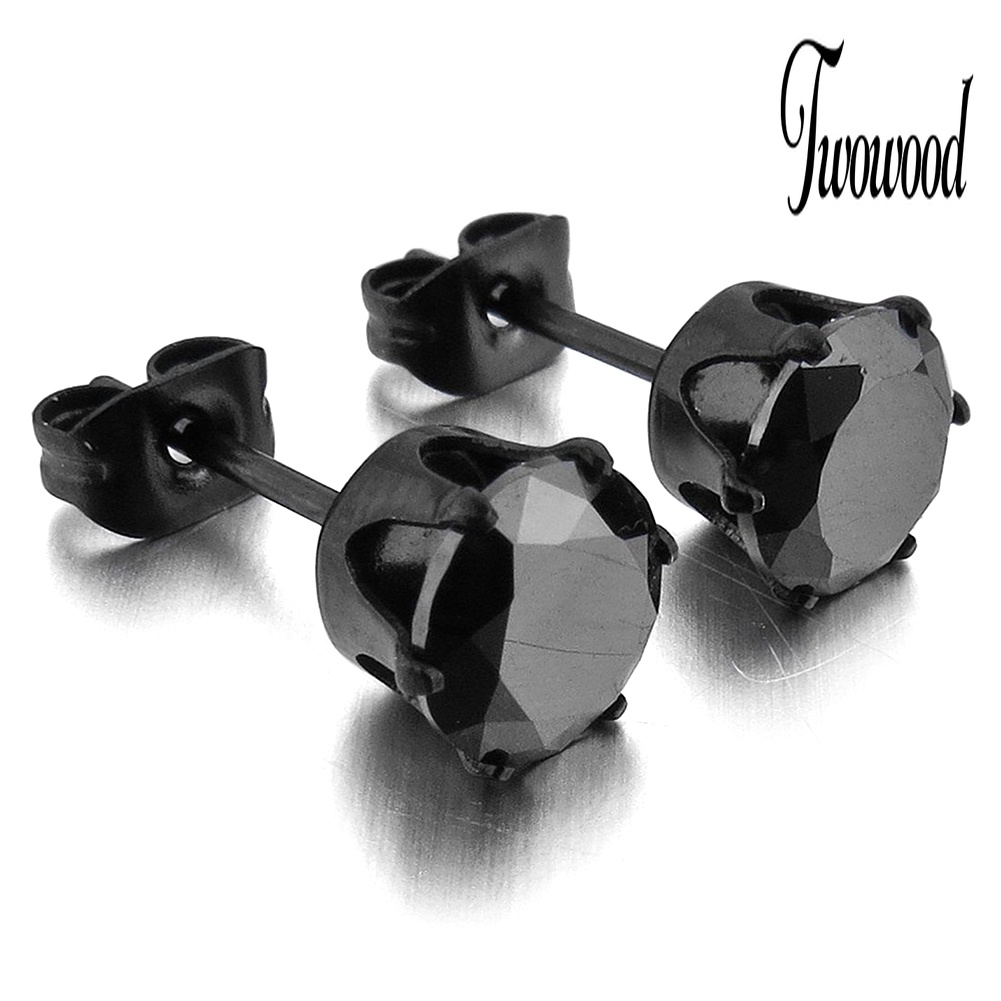 1pc Anting Stud Cubic Zirconia Warna Hitam Ukuran 6 / 8mm Gaya Punk Untuk Pria Dan Wanita