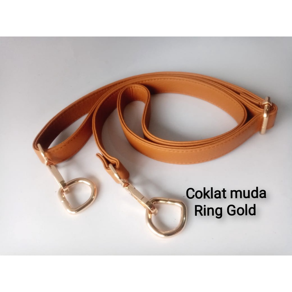 Strap 2 cm Variasi Coklat Ring Gold+ ring D Tali Tas Selempang kulit sintetis Ring SILVER Tebal high quality /HANDLE TAS SLINGBAG/slempangWanita