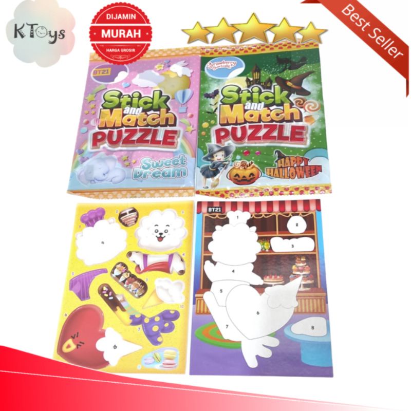 mainan edukasi anak stick and match puzzle stiker tempel bentuk karakter 3D keren