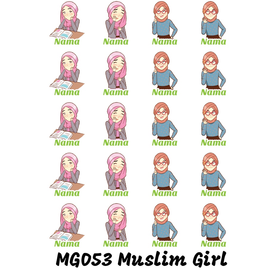 

Sticker Nama Cutting Label Waterproof Tahan Air Muslim Girl 53 (MG053)