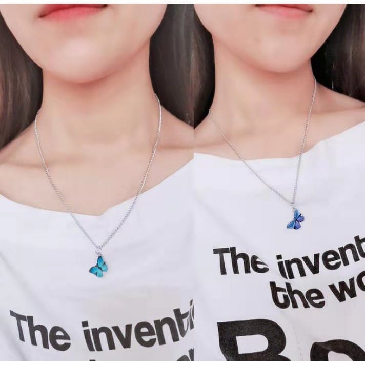 Kalung Kupu-kupu Rantai Clavicle Warna Biru Gelang Gaya Korea Untuk Wanita