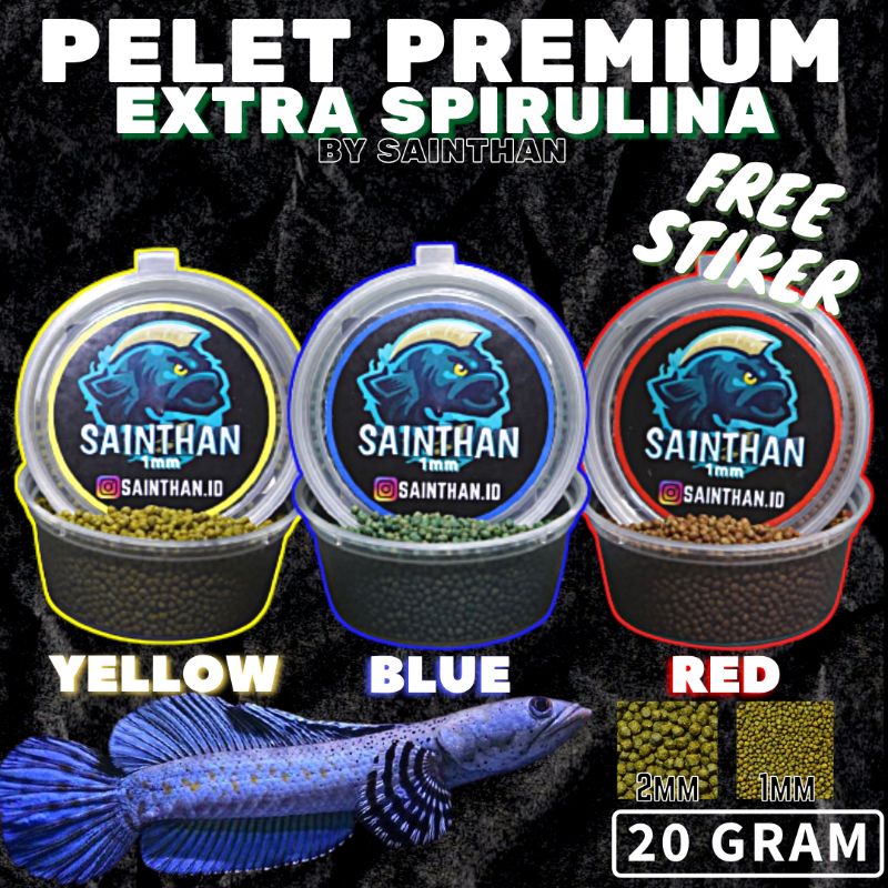 Pelet Premium Blue, Yellow, Red Xtra Spirulina 1mm &amp; 2mm Untuk Ikan Channa Auranti, Blue Pulchra, Yellow Sentarum, Andrao