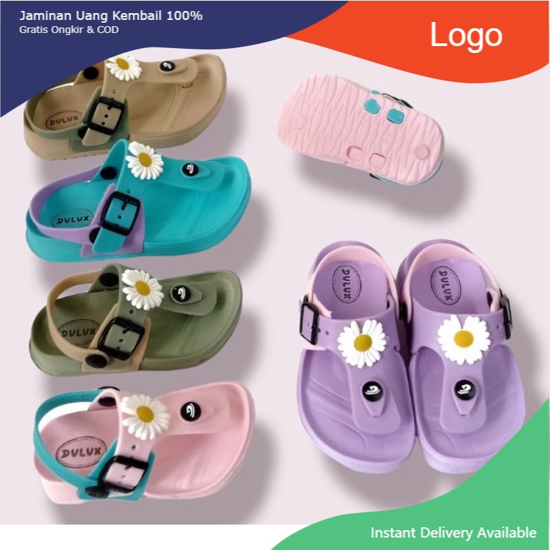 STAR SELLER Sandal anak perempuan jepit karet tali belakang Dulux terbaru fariasi bunga Korea