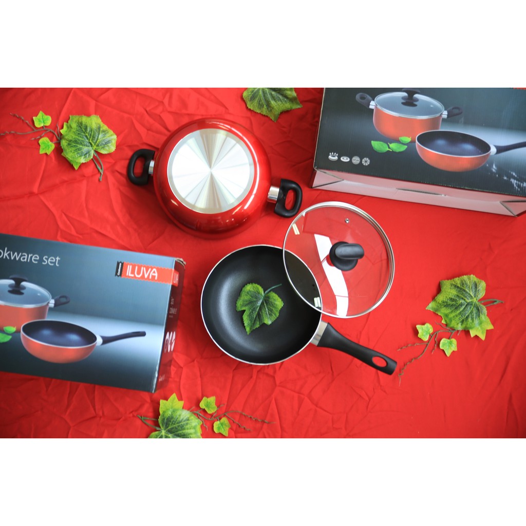 VOM-ILUVA 3Pcs Cookware Set Panci Wajan Teflon Set 0462