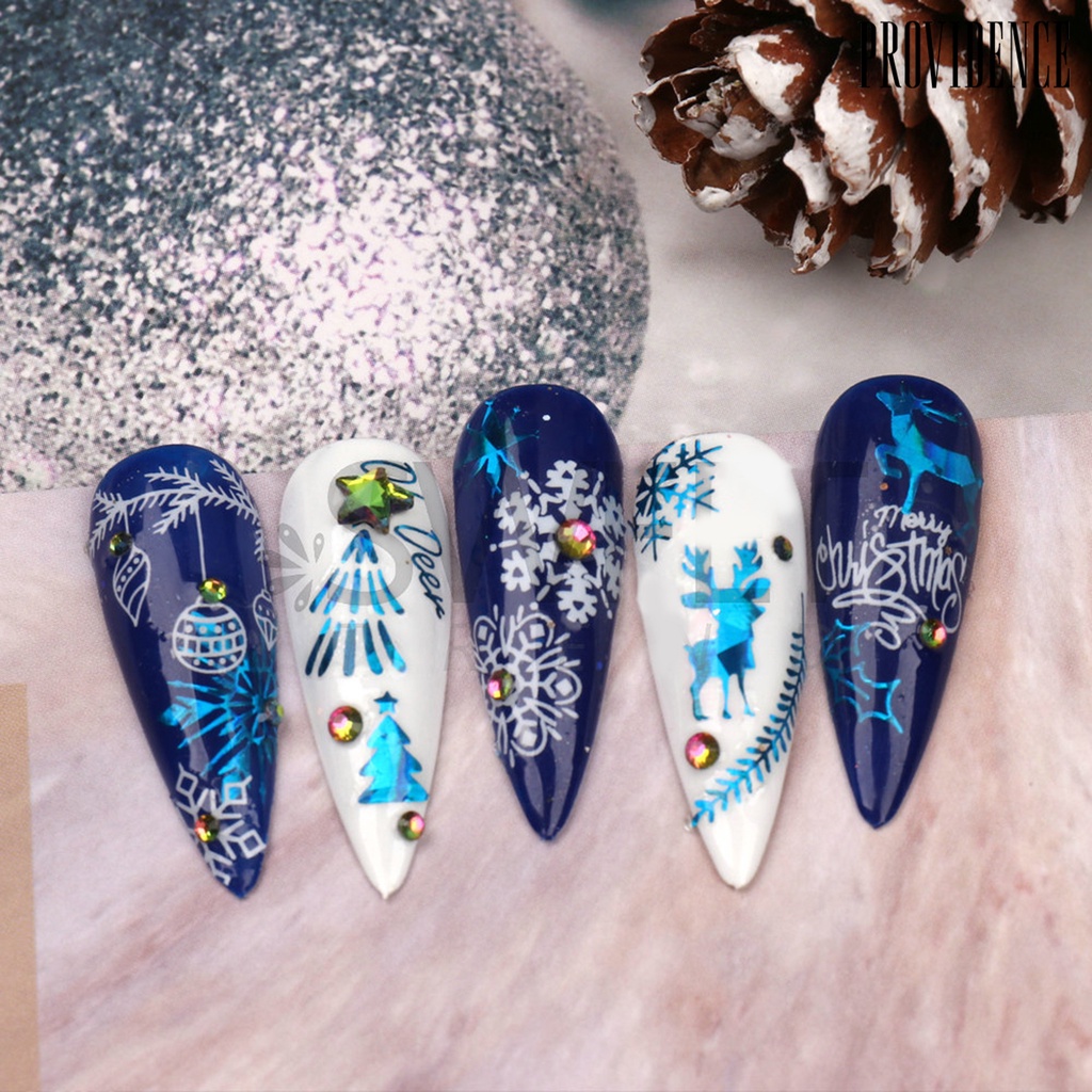 Providence Stiker Kuku Motif Snowflake / Pohon Natal Bahan PVC Anti Air Untuk Dekorasi Nail Art / Manicure DIY