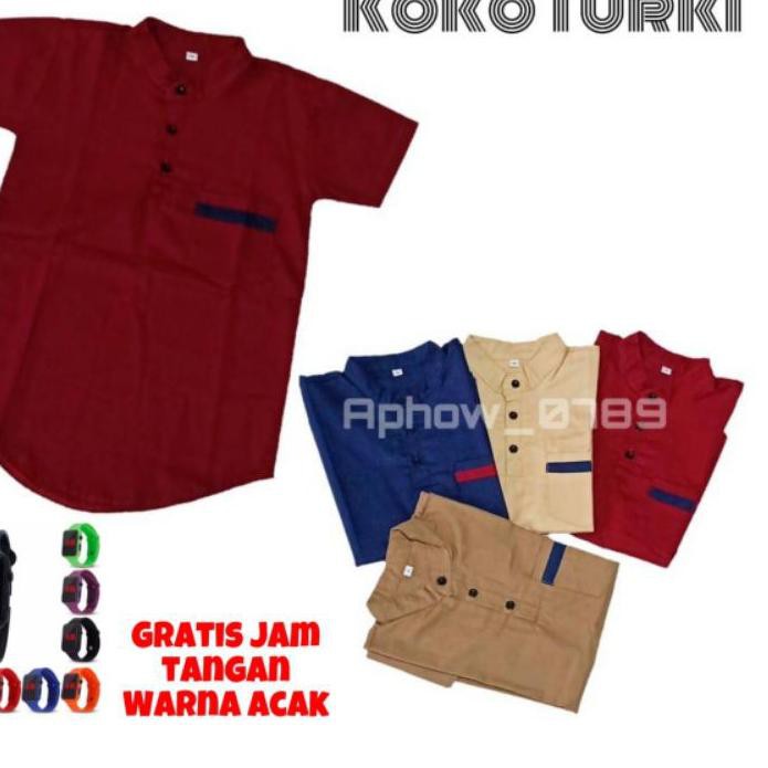 ♞ Baju koko anak laki laki usia 3-12 tahun baju koko turki kurta gratis jam tangan led ♨