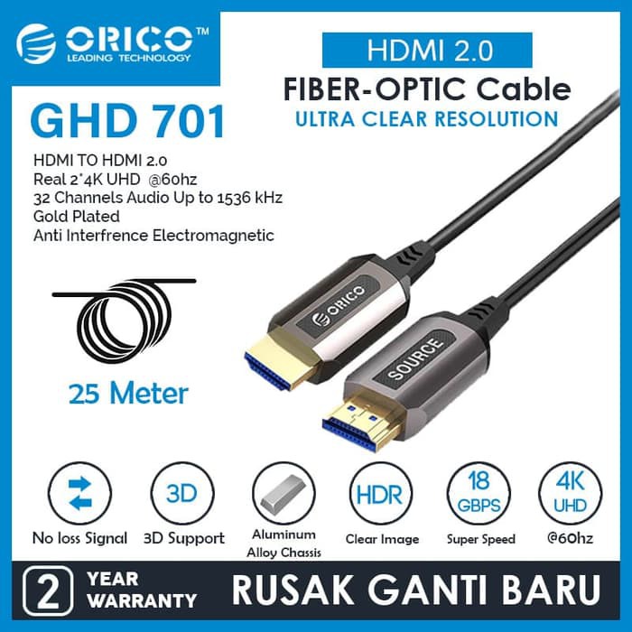 Cable HDMI 2.0 Fiber optic Orico 25m 4K ULTRA HD GHD701-250 - Kabel hdmi optik orico 25 meter