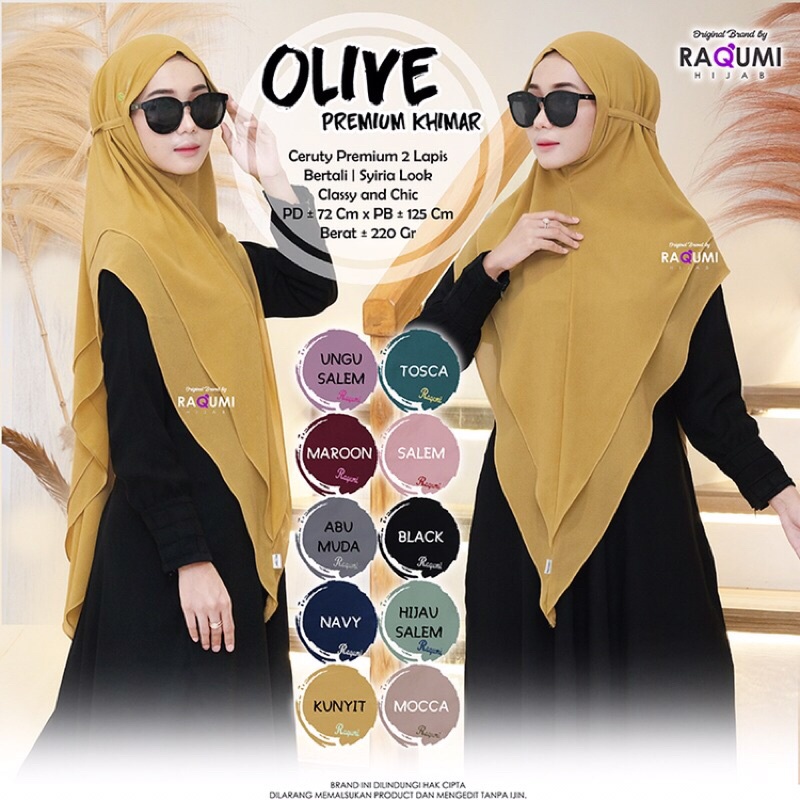 OLIVE PREMIUM KHIMAR JILBAB CERUTY SYARI ORI MNV RAQUMI