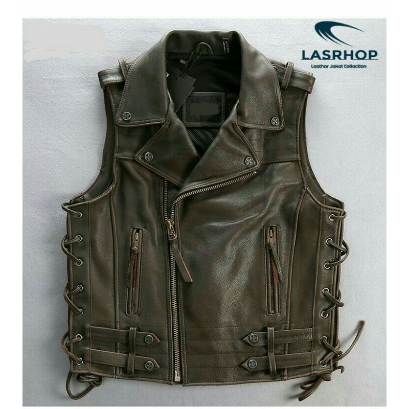 Rompi Kulit Pria Motor Touring // Jaket Rompi Bikers Pria Kulit Sintetis Ukuran Besar- Big size