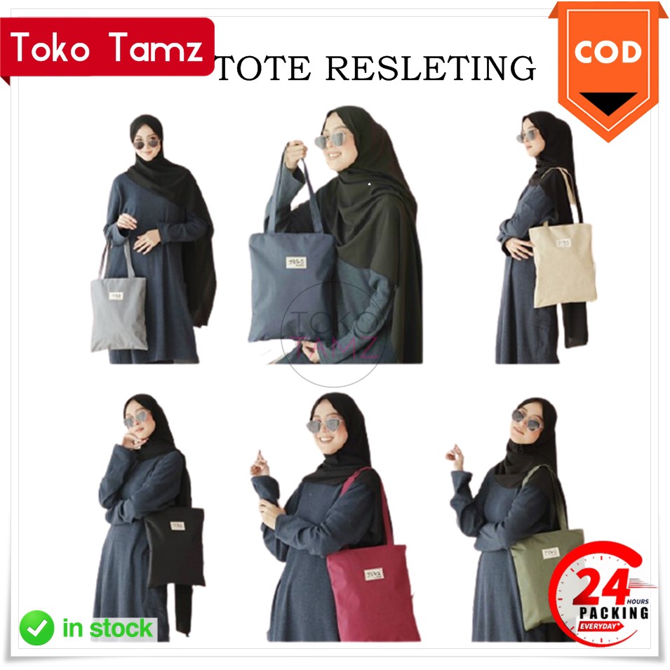 COD MAKASSAR RESLETING Tas Tote Warna ToteBag Polos READY Shopee Wanita Online Shop Toko Tamz