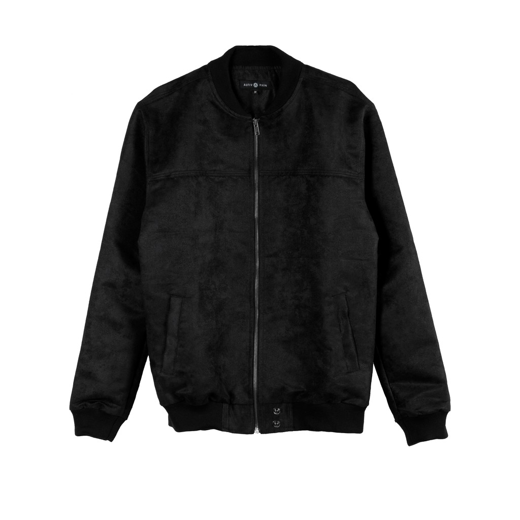 JAKET PRIA - Suede Bomber Jacket Jet Black - JAKET AUTIVFIXIN