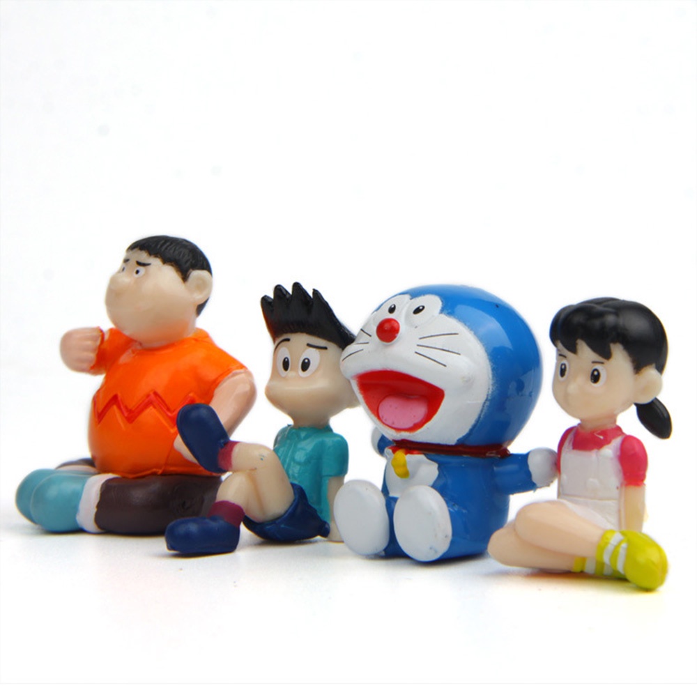 MXBEAUTY 4pcs/lot Doraemon Cartoon Collection Model Anime Figures Creative Doranikov PVC Takeshi Goda Dorami Sitting Posture Action Figure Toys