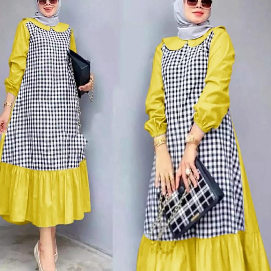 Paling Diminati.. Dena midi dress kotak-kotak/midi dress