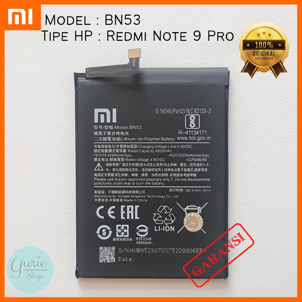 BATERAI BATTERY BATRE XIAOMI REDMI NOTE 9 PRO BN53 ORIGINAL