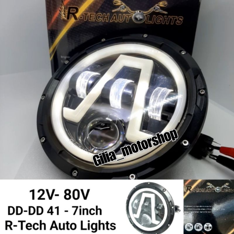 LAMPU DEPAN DAYMAKER 7 INCH DD41 12V-80V R-TECH AUTOLIGHTS ORIGINAL BULAT HEADLAMP UNTUK MOTOR MOBIL