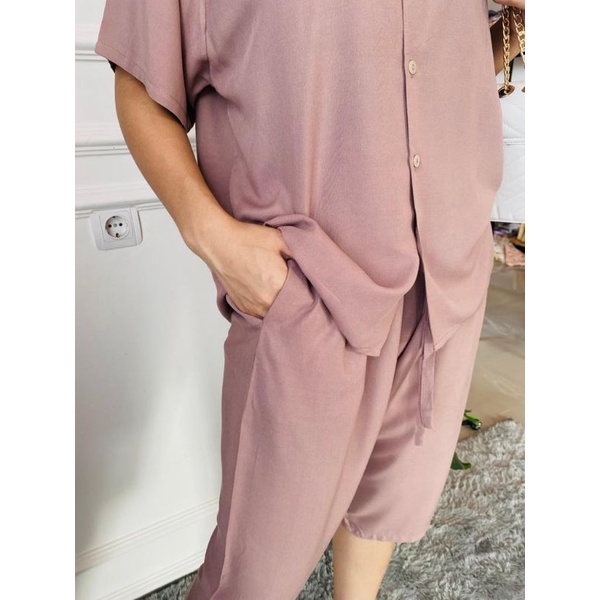 SETELAN WANITA RAYON | PAJAMAS CEWE | PIYAMA BAJU CELANA 7/8 | ONESET BUSUI | PIYAMA KANCING POLOS